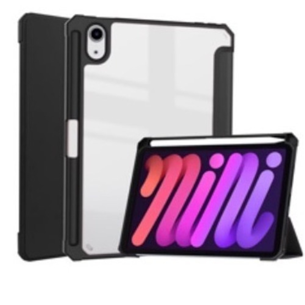 iPad Mini 6 Case Black Shockproof Clear Back Smart Cover with Pencil Holder